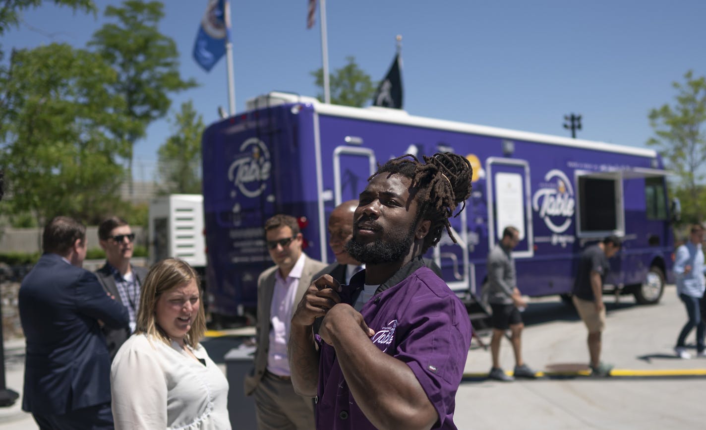 Vikings running back Dalvin Cook prepared to check out the new Vikings Table food truck during Vikings mini camp at TCO Performance Center Thursday June 13, 2019 in Eagan, MN.] The Minnesota Vikings Foundation , in partnership with Xcel Energy, introduced Vikings Table. A custom-built food truck with the mission of serving healthy meals and nutritional eduction to youth across the Minneapolis-St. Paul Community. Jerry Holt &#x2022; Jerry.holt@startribune.com