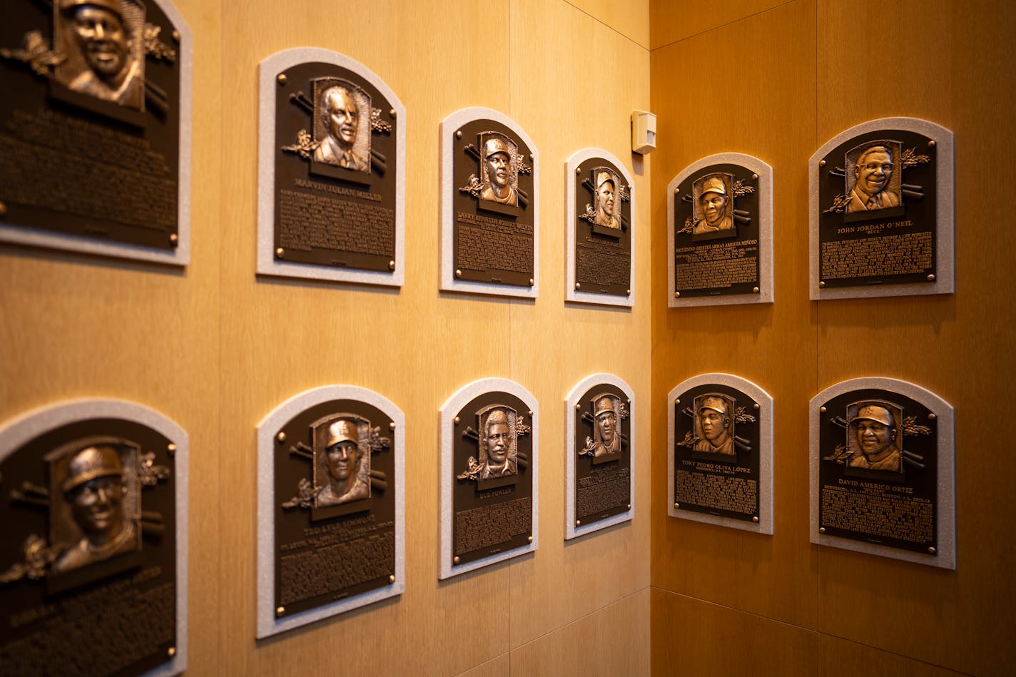 The Class of 2022 plaques in the hall with the other inductees Sunday evening, July 24, 2022 at the National Baseball Hall of Fame in Cooperstown, New York. ] JEFF WHEELER • Jeff.Wheeler@startribune.com