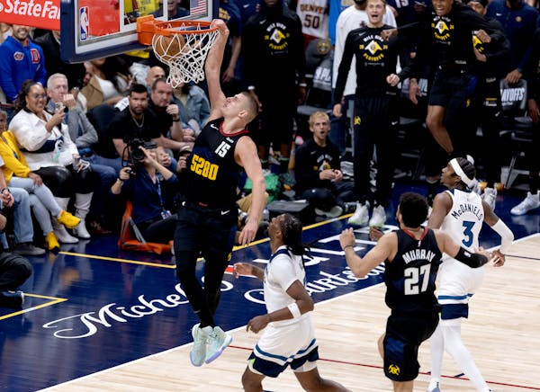 Nikola Jokic dunked while the Timberwolves defense watched in the fourth quarter for two of his 40 points in Game 5.
