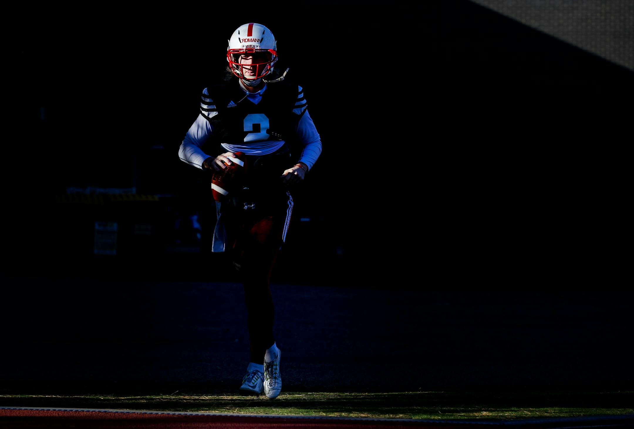St. John's quarterback Jackson Erdmann jogged out on to the field for a practice.