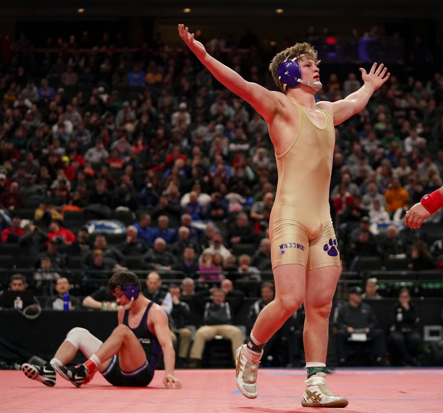 Max McEnelly of Waconia defeated Gabe Nagel of Little Falls in their 170 lb. class 3A championship match. ] JEFF WHEELER • Jeff.Wheeler@startribune.com