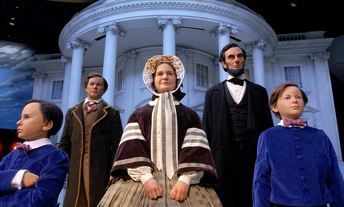 Figures of Tad, Robert, Mary, Abraham and Willie Lincoln at the Abraham Lincoln Presidential Museum in Springfield, Ill.