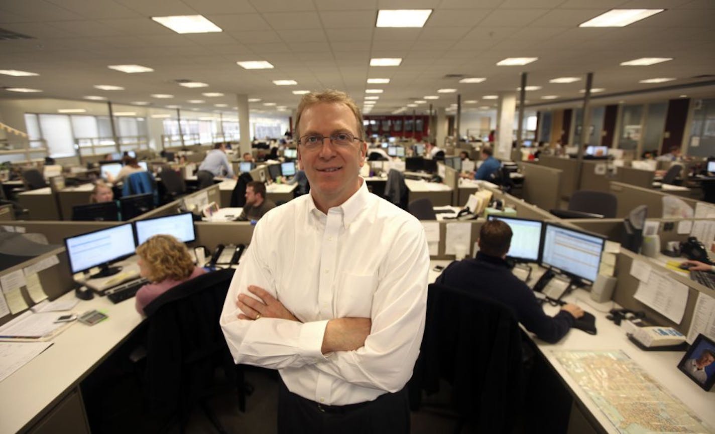 John Wiehoff , the CEO of C.H. Robinson, stood near the trading floor in Eden Prairie Min., Wednesday, February 22, 2012. C.H. Robinson is a $10 billion a year international freight logistics company that matches companies that ship freight with available trucks, railroad cars, ships and airplanes