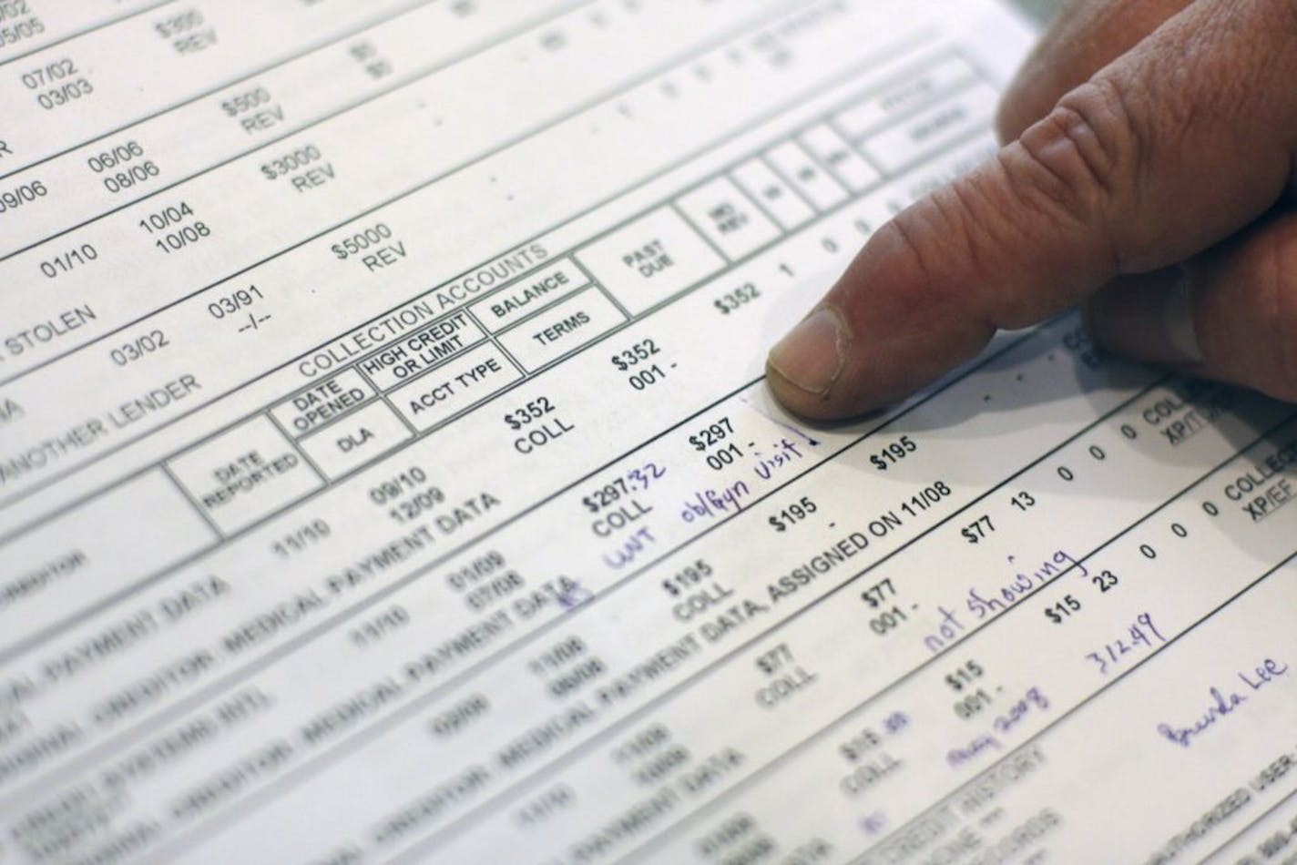 Darryle Watson looks over his credit scores that show unpaid medical bills that he says prevented him from refinancing his home in Willow Park, Texas, Dec. 15, 2010. Medical bills can be difficult for patients to keep track of, but if they�re not paid on time, they can do a lot of damage to credit scores.