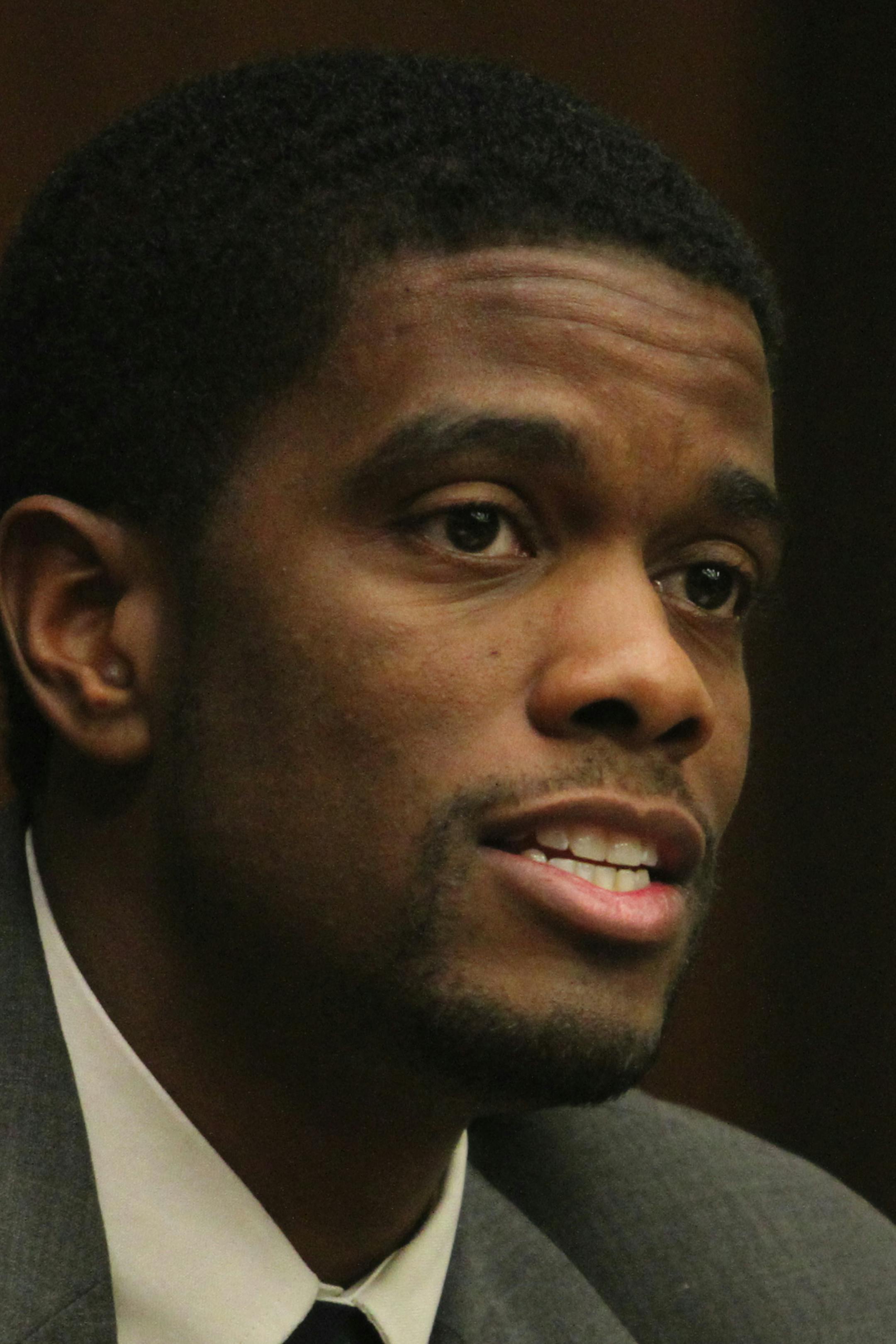 MCKENNA EWEN/STAR TRIBUNE. St. Paul, Minn. Feb. 3, 2011. Melvin Carter, St. Paul city council member, testifies against the voter ID bill Thursday, Feb. 3, 2011, in the Senate Office Building in St. Paul. ORG XMIT: MIN2013050616541054