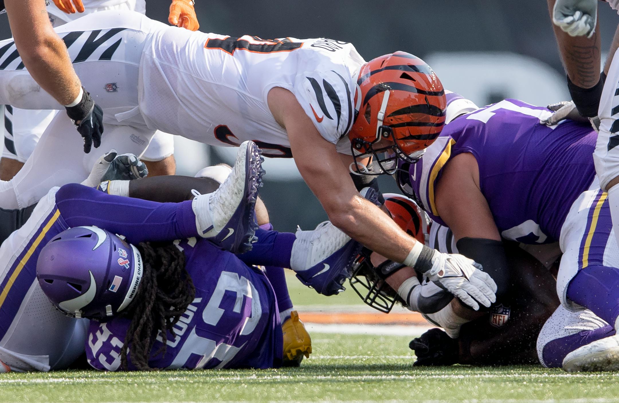 Minnesota Vikings running back Dalvin Cook (33) fumbled the ball in overtime.