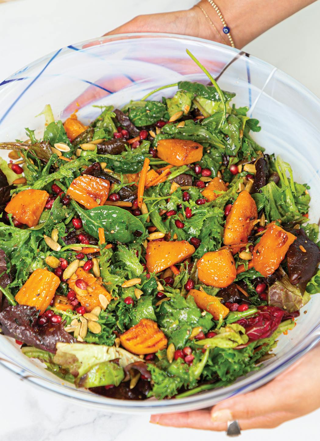 Squash Salad with Pomegranate Molasses Dressing embraces harvest flavors. From “Maman & Me,” by Roya Shariat and Gita Sadeh (PA Press, 2023).