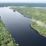 Twin Metals land looking down Birch Lake: Aerial view of Birch Lake showing the land that would become an underground mine (left) and additional land 