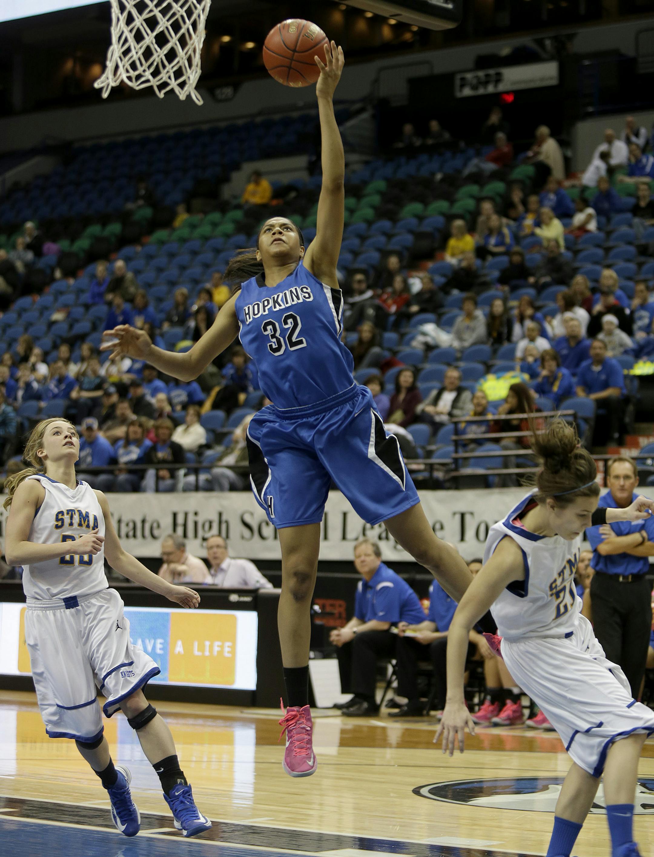 Hopkins Nia Coffey went up for two during the second period in girls' basketball quarterfinals at Target Center, Wednesday, March 13, 2013 in Minneapolis, MN. (ELIZABETH FLORES/STAR TRIBUNE) ELIZABETH FLORES • eflores@startribune.com