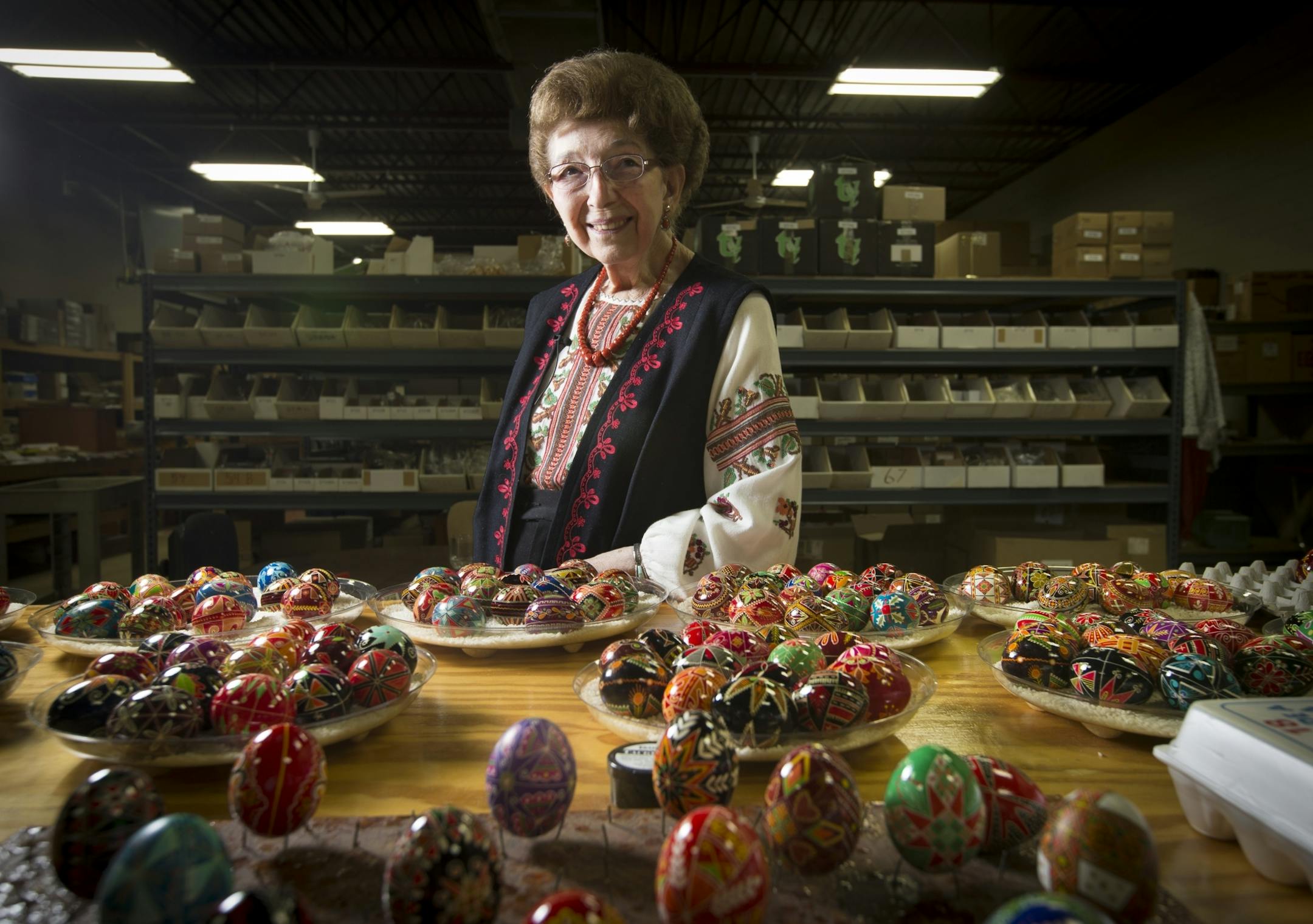 Luba Perchyshyn, 91, is known worldwide for the Ukrainian easter eggs she has handmade for the last 87 years. She posed for a photo at The Ukrainian Gift Shop in Minneapolis, Minn., on Thursday, March 26, 2015.