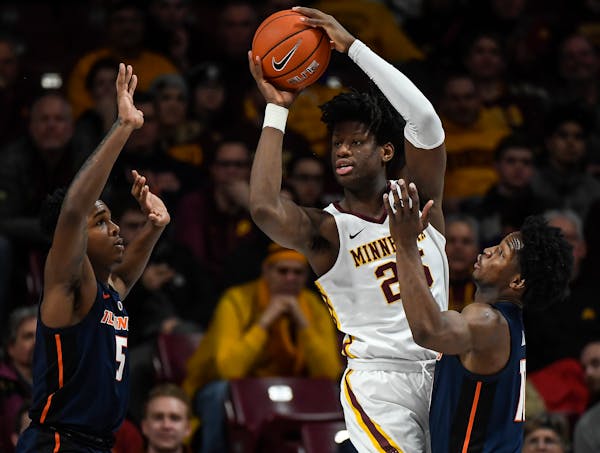 After starting at center for the first 18 games of his freshman season, Daniel Oturu (shown in a Jan. 30 game against Illinois) didn't need much time 