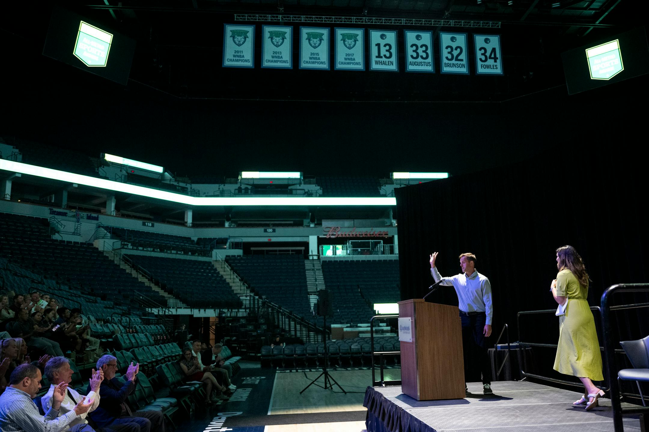 Wayzata boys basketball coach and team coach of the year Bryan Schnettler acknowledges family and his team after he was presented his award during the Star Tribune's sixth annual All-Metro Sports Awards show.