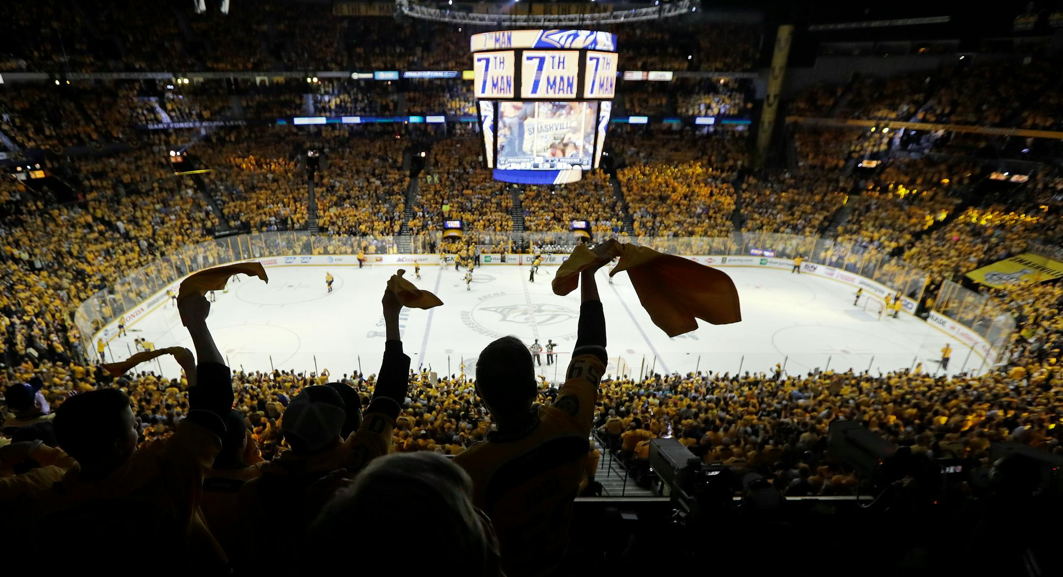 Nashville Predators fans cheer in the final moments of the third period in Game 4 of the NHL hockey Stanley Cup Final