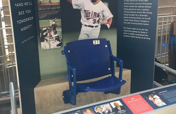 The seat where Kirby Puckett's Game 6 home run landed is part of an exhibit in the Twins' Digital Clubhouse at Target Field.