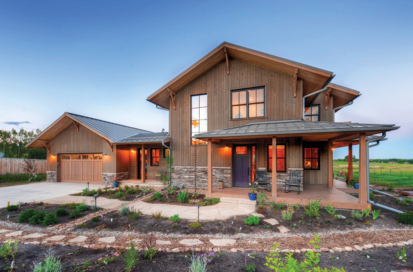 Modern farmhouse has passive solar strategies. PLAN082017