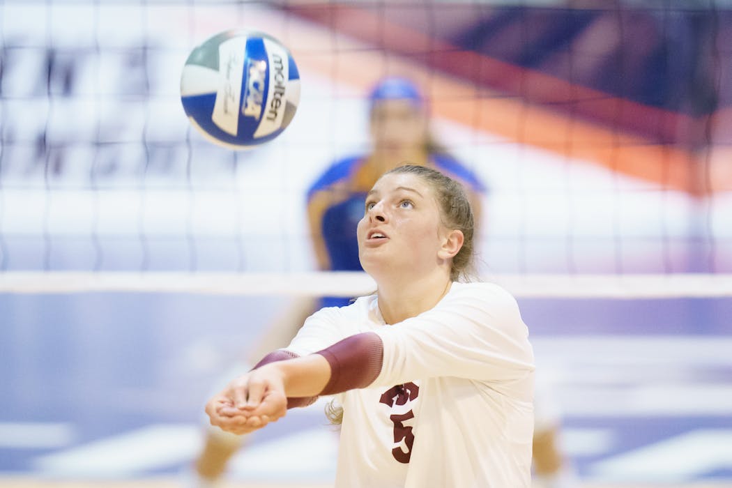 Gophers setter Melani Shaffmaster put a ball in play against Pittsburgh on Sunday.