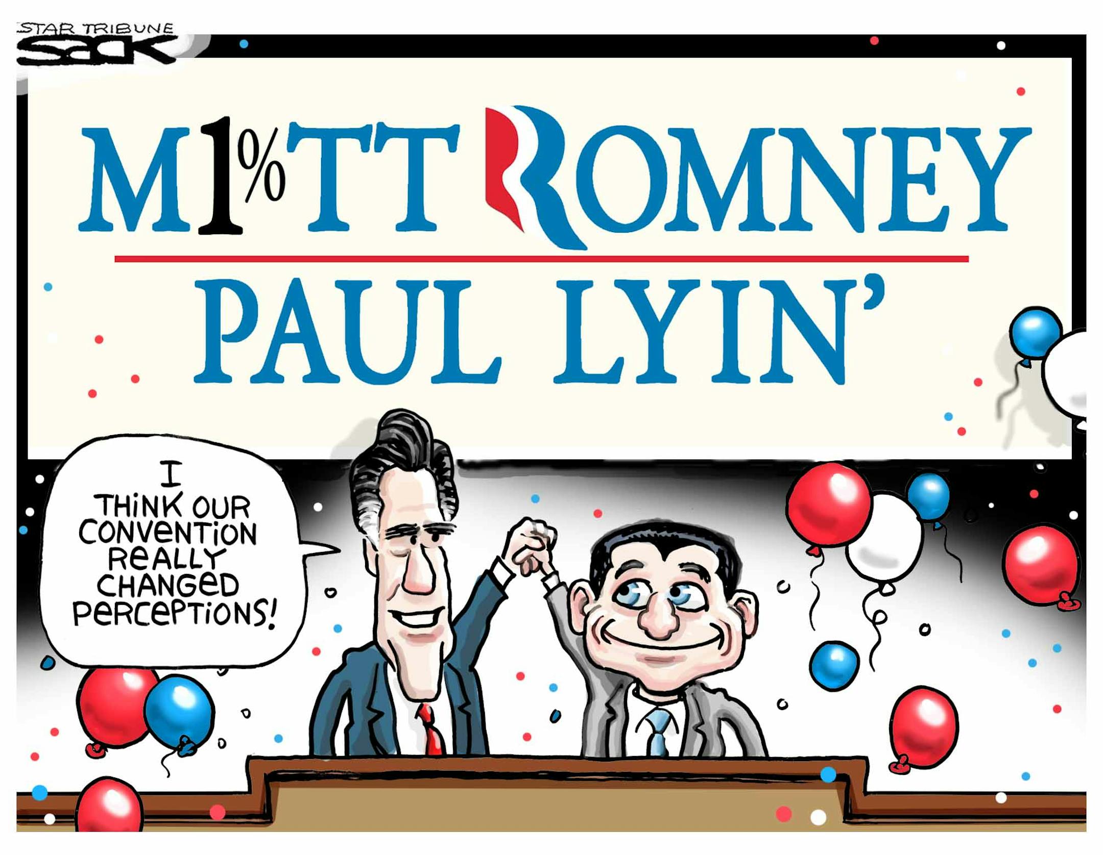 Steve Sack editorial cartoon for Aug. 31, 2012. Topic: Republican National Convention.