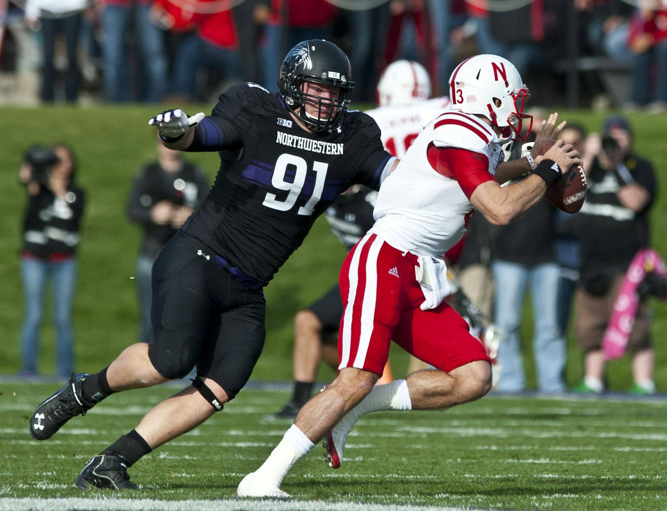 Former Northwestern player Brian Arnfelt against Nebraska last season.