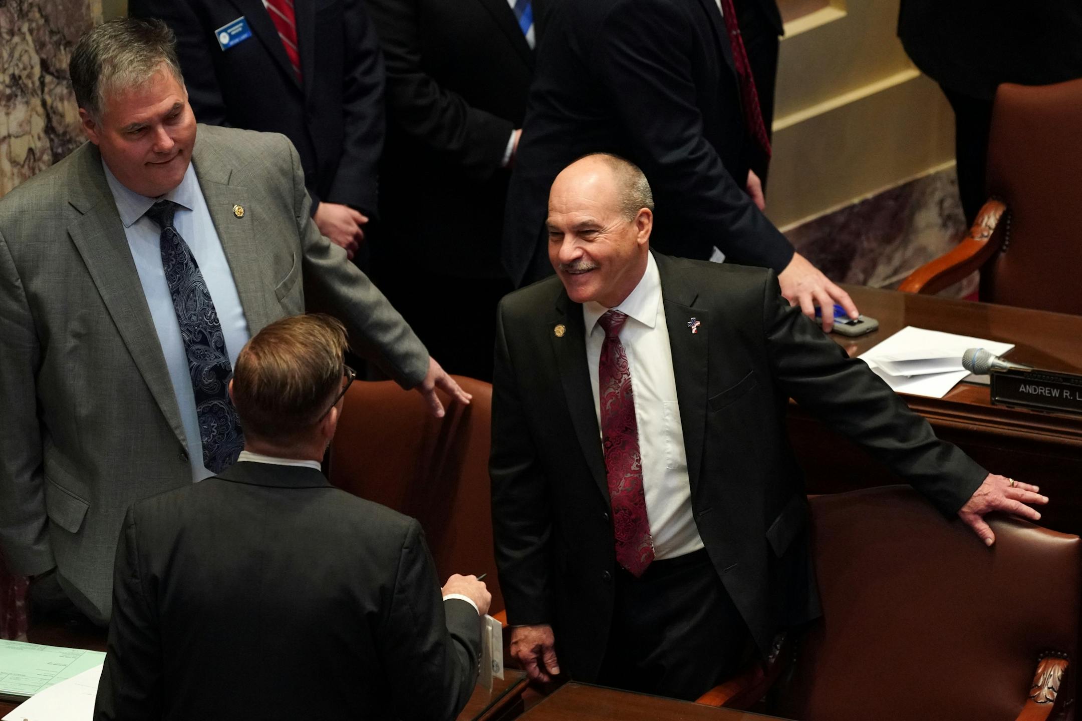 Sen. Jeff Howe (R-Rockville), who won the Minnesota State Senate seat vacated by former Lt. Gov. Michelle Fischbach in a special election, arrived at the Senate Chamber for the first day of the legislative session.