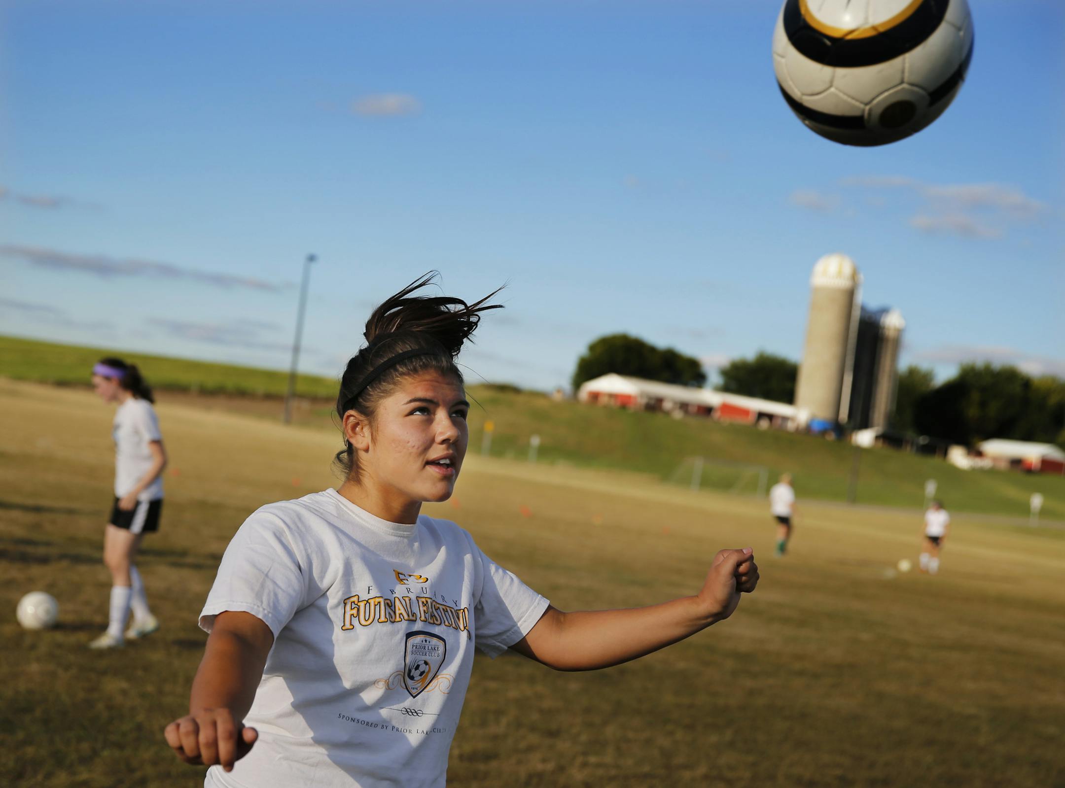 At Farmington H.S., the girl's soccer team practiced including Kali Allard who did a header.]richard tsong-taatarii/rtsong-taataarii@startribune.com