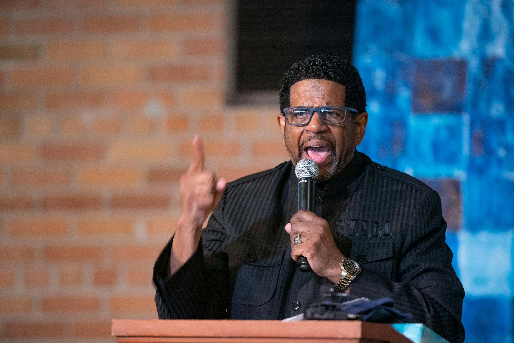 Bishop Richard D. Howell Jr. delivers the eulogy at Jahmari Rice's funeral Wednesday.