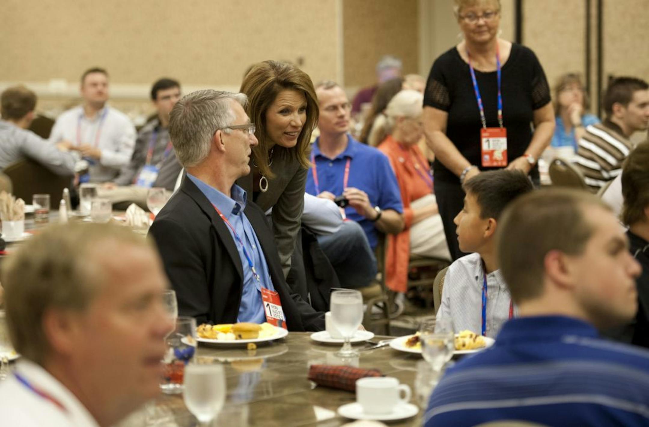 Rep. Michele Bachmann visited with members of the Minnesota delegation during a breakfast in St. Petersburg, FL Monday August 27, 2012