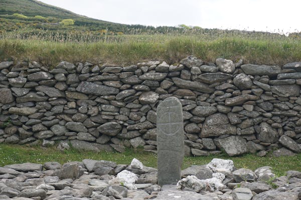 An Ogham stone at the Gallarus Oratory