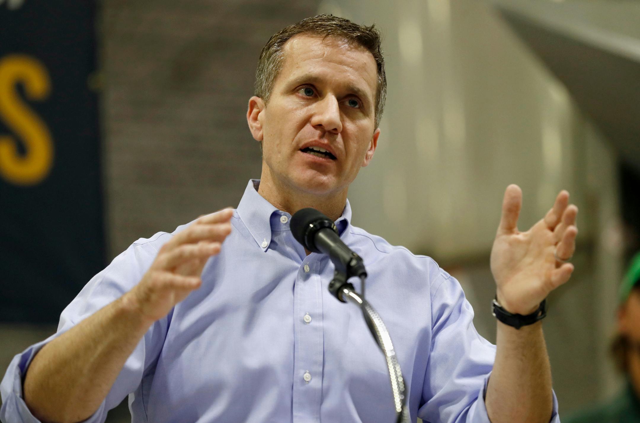 FILE - In this Jan. 29, 2018, file photo, Missouri Gov. Eric Greitens speaks in Palmyra, Mo.