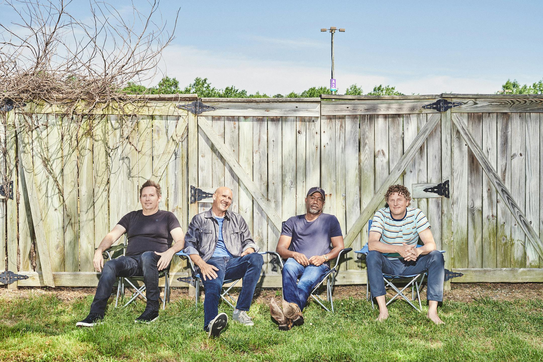 Hootie & the Blowfish, from left: Dean Felber, Jim (Soni) Sonefeld, Darius Rucker, and Mark Bryan in Virginia Beach, Va., May 29, 2019. Twenty-five years after the group’s pop supernova “Cracked Rear View,” it’s time for a reassessment. (Bryan Derballa/The New York Times) ORG XMIT: XNYT173