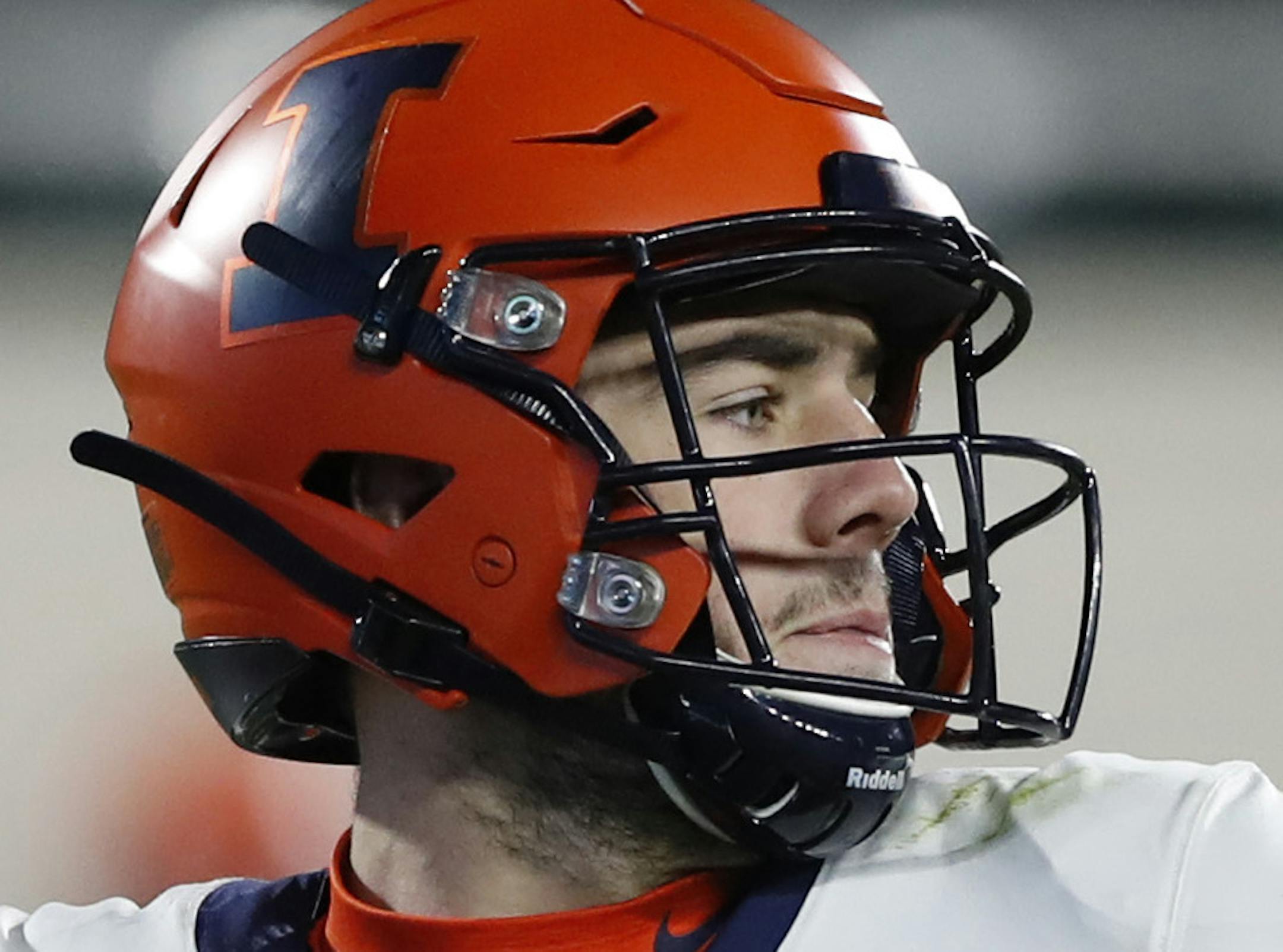 Illinois quarterback Brandon Peters throws during the second half of an NCAA college football game against Michigan State, Saturday, Nov. 9, 2019, in East Lansing, Mich. (AP Photo/Carlos Osorio) ORG XMIT: otkco139