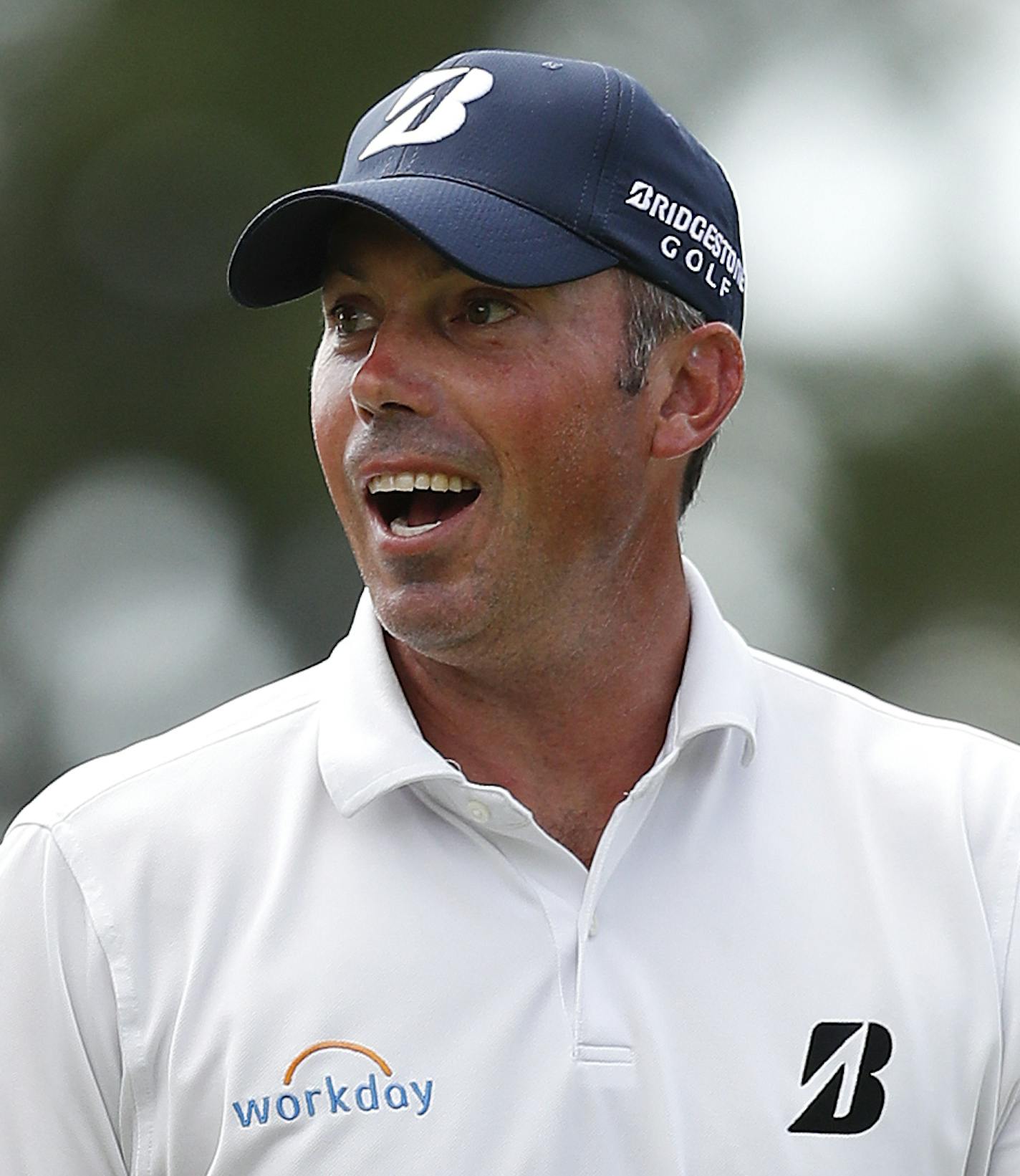 Matt Kuchar smiles after a birdie on the first hole during the second round of play at the Tour Championship golf tournament at East Lake Golf Club Friday, Sept. 23, 2016, in Atlanta. (AP Photo/John Bazemore) ORG XMIT: GAJB10