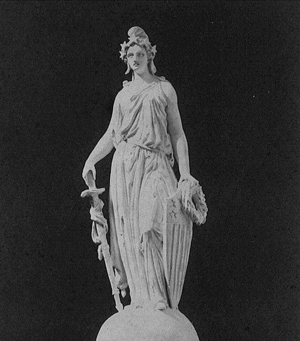 An early model of the Statue of Freedom shows Freedom wearing a liberty cap. Secretary of War Jefferson Davis asked Thomas Crawford to change it because of the cap's association with the abolition movement.