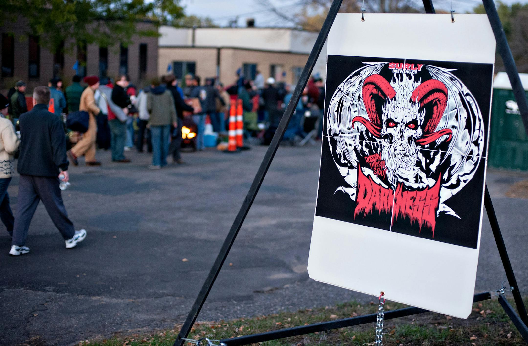 Crowds begin to gather at dusk near Surly to camp out for Surly's Darkness beer, being released the following morning. Photo by Leslie Plesser.
