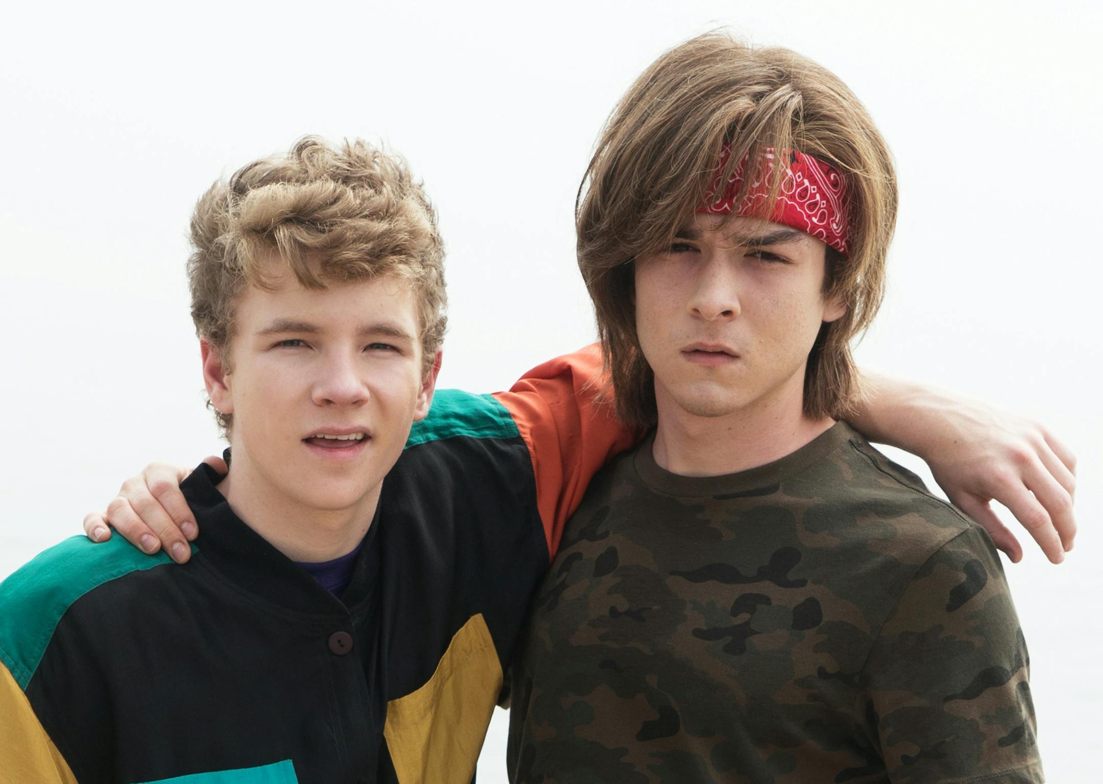 Justin Ellings, left, as Corey Haim and Elijah Marcano as Corey Feldman in the Lifetime movie "A Tale of Two Coreys."