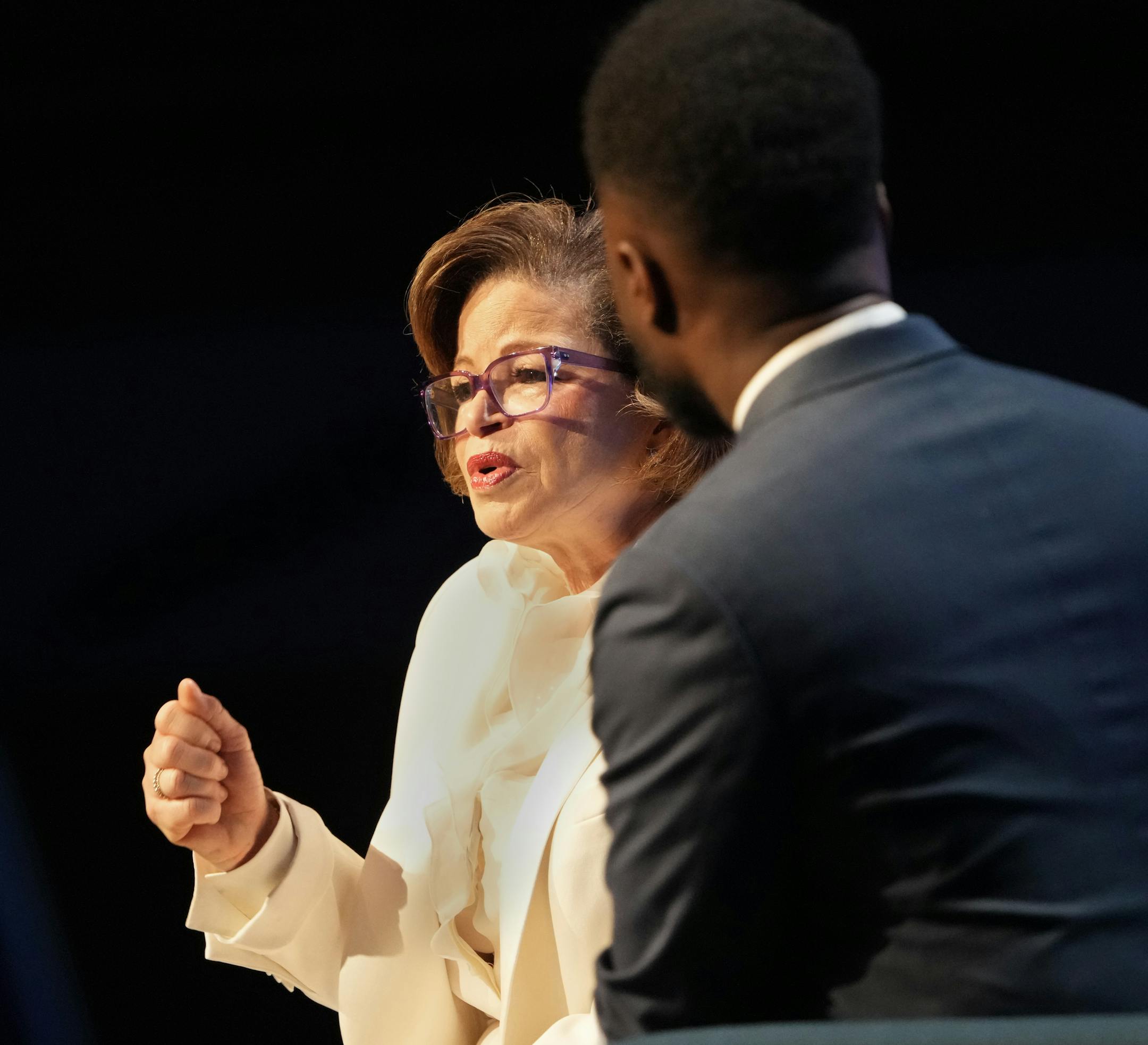 Keynote speaker Valerie Jarrett, CEO of the Barack Obama Center, addressed those gathered at the 33rd annual Dr. Martin Luther King Jr. Holiday breakfast as moderator Abou B. Amara, attorney, legal and political activist looked on.