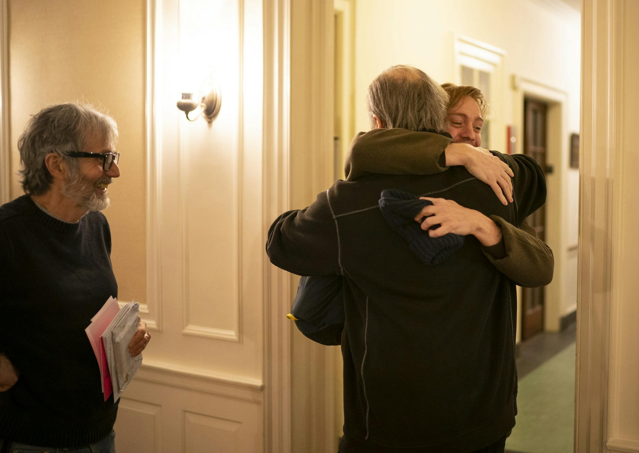 At January's meal, Fionn Mallon, who grew up in the community, said his goodbyes to Max Tite and Ken Fox, left.