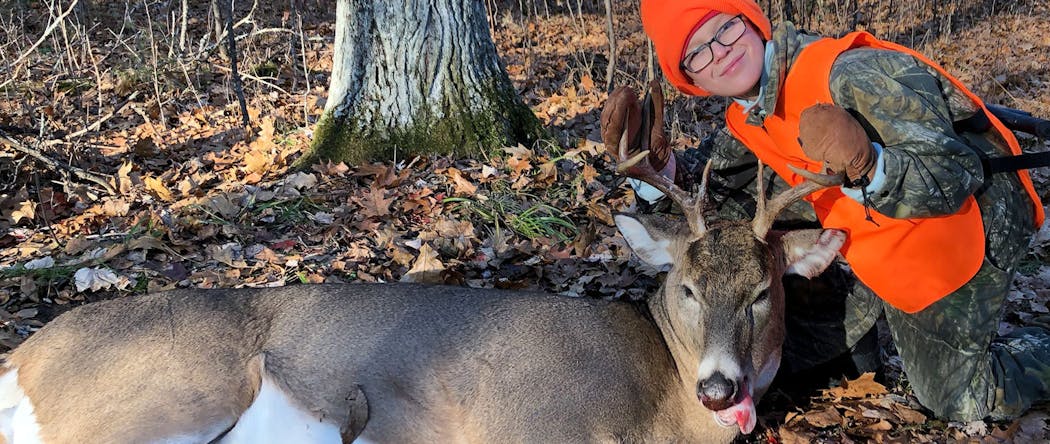 Noah LaPorte, 13, of Baxter, Minn., was with his grandfather on private land near Crosslake, Minn., when this buck stepped out of a nearby thicket shortly after the two hunters made a racket getting to their stand. Noah’s first shot hit the deer’s leg, stopping him long enough for a second shot.