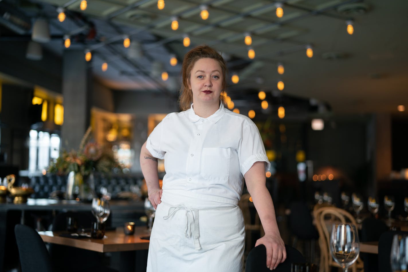 Chef Jamie Malone. ] GLEN STUBBE &#x2022; glen.stubbe@startribune.com Thursday, February 14, 2019 Restaurant review: Eastside, the remake by chef Jamie Malone. Please shoot SEPARATE (and horizontal) portraits of chefs Jamie Malone and Ryan Cook. Food: Wedge salad, crab on sourdough, burrata, bucatini, whole bass, burger, cherry Bundt cake. Cocktail or 2 of their choice. If, by the end of the shoot, there are people sitting in the bar, then please get an atmosphere shot.EDS, no one at bar when I