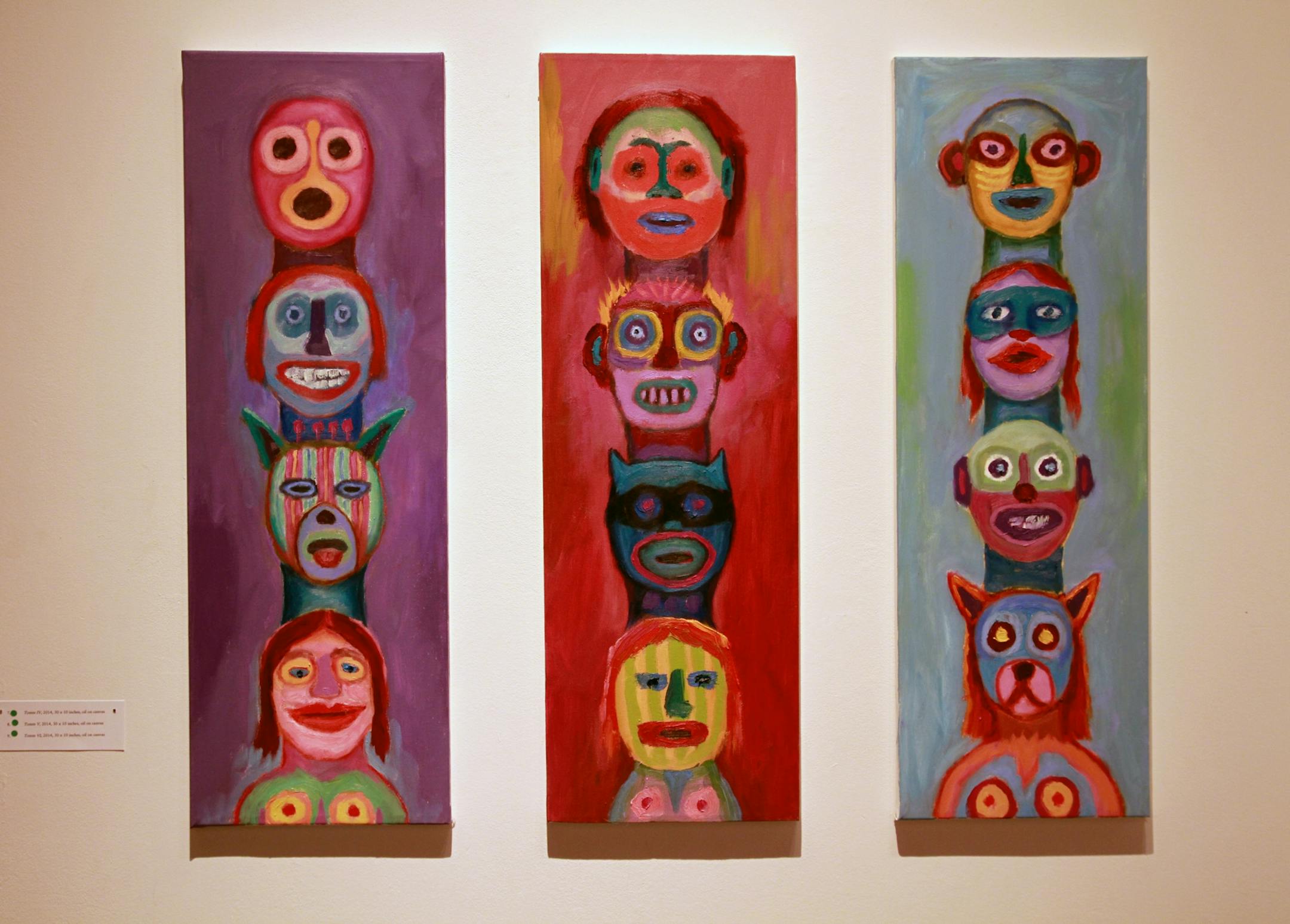 COPY OF ORIGINAL ARTWORK - by artist Jim Denomie, - " Totem IV, V VI "- on display at the Bockley Gallery