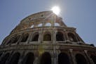 A view of the Colosseum after the first stage of the restoration work was completed in Rome, Friday, July 1st, 2016. The Colosseum has emerged more im