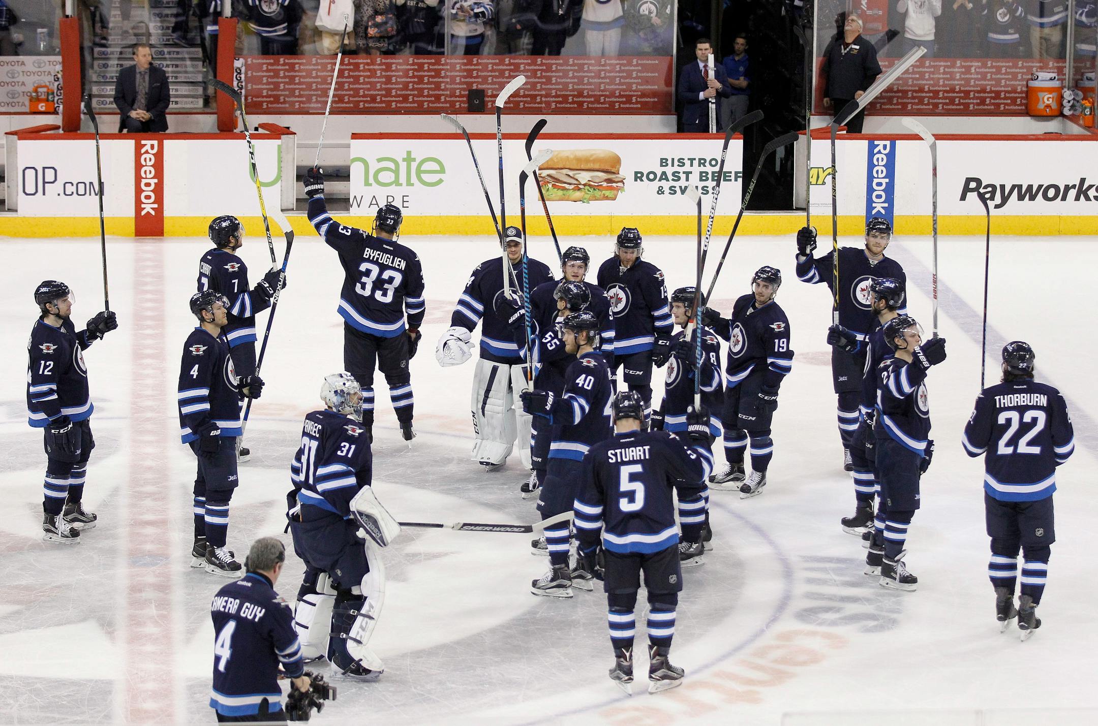 The Winnipeg Jets saluted the fans following their 5-1 victory over the Wild after their final home game of the season Sunday.