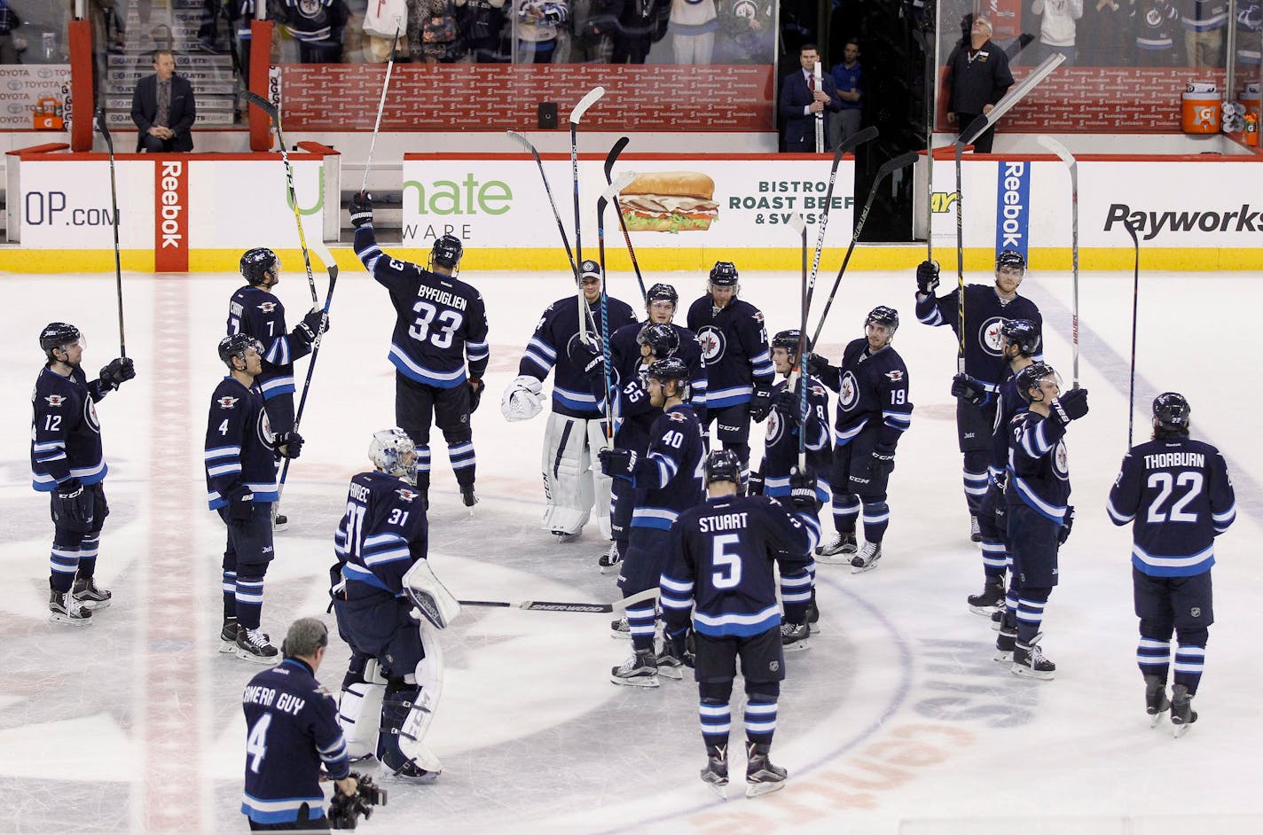 The Winnipeg Jets saluted the fans following their 5-1 victory over the Wild after their final home game of the season Sunday.