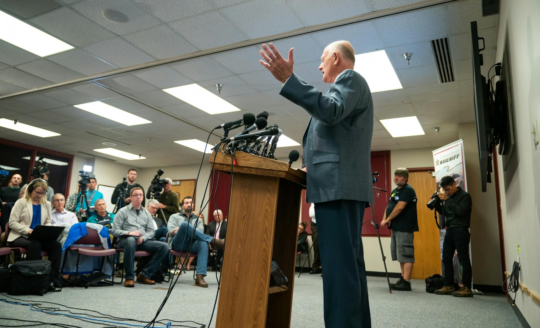 Stearns County Sheriff Don Gudmundson spoke at a press conference to discuss the document release in the Jacob Wetterling case.