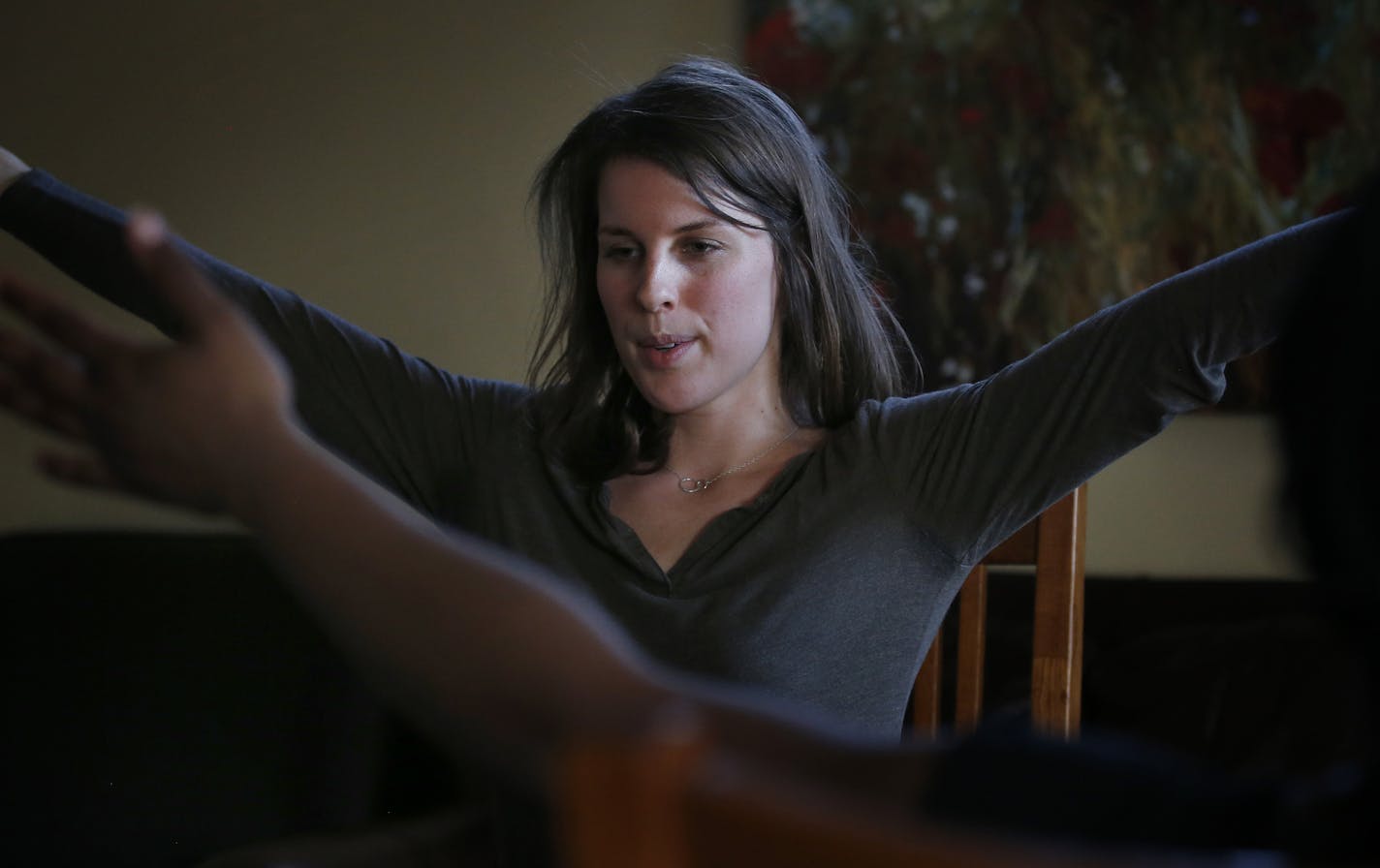 Sarah Super taught a trauma-sensitive yoga class in St. Paul. Super is Minnesota's only "trauma-sensitive" yoga instructor. ] CARLOS GONZALEZ cgonzalez@startribune.com, April 1, 2015, St. Paul, Minn., Sarah Super said she doesn't want to be an anonymous victim anymore. She also happens to be Minnesota's only "trauma-sensitive" yoga instructor