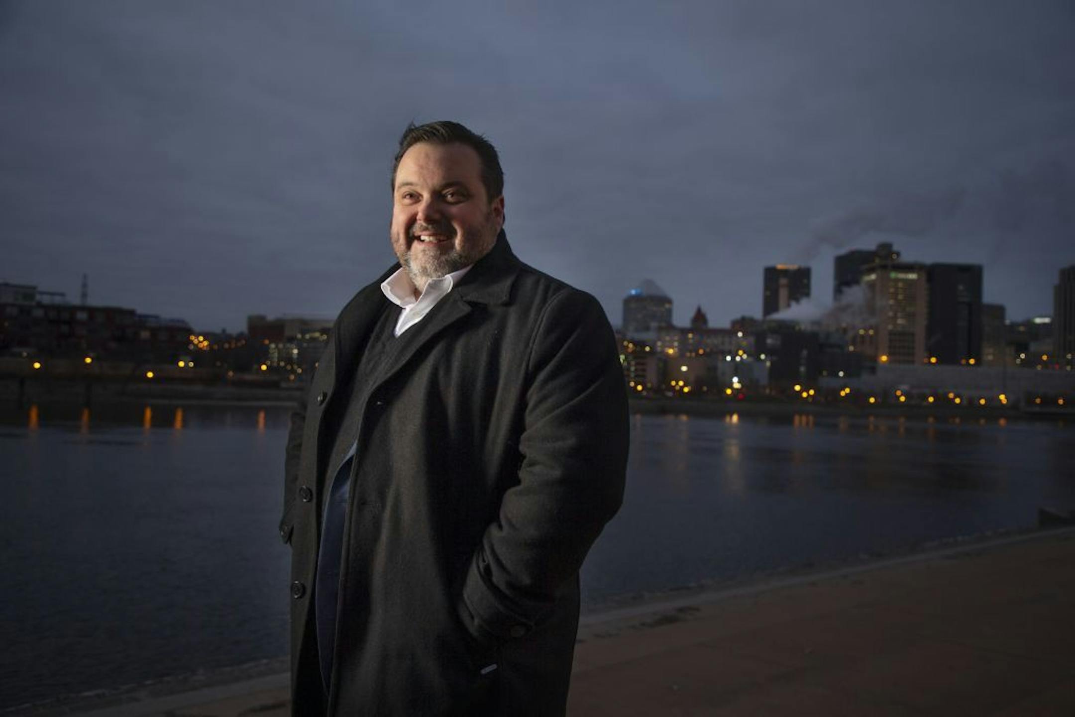 Portrait of Brian Dusek on Harriet Island across the river from the redevelopment site of the West Publishing building Monday November 26, 2018 in St. Paul, MN.
