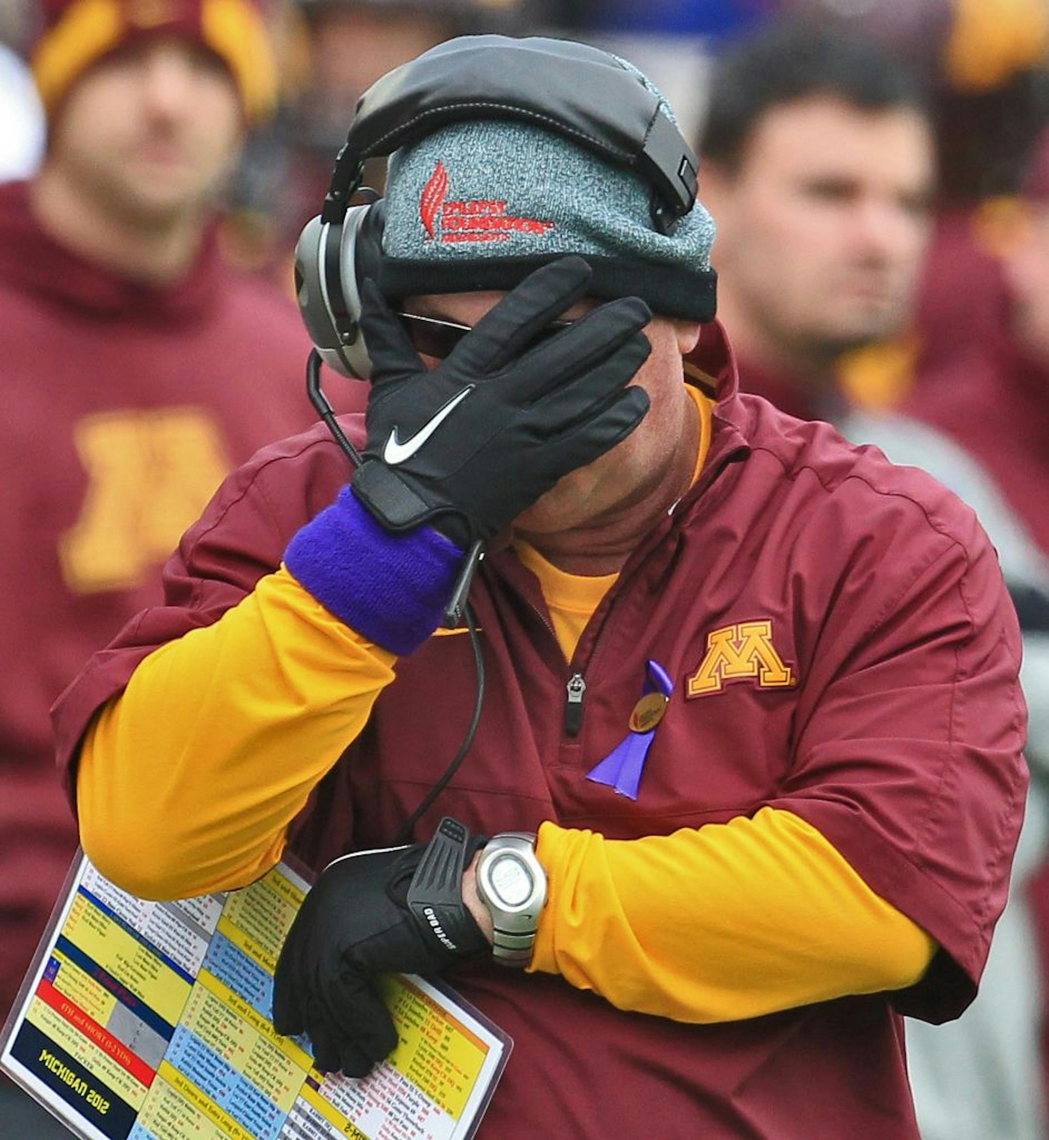 It was a long day of football for Gophers coach Jerry Kill in a 35-13 loss to Michigan on Saturday. (MARLIN LEVISON/STARTRIBUNE(mlevison@startribune.com