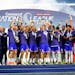 United States players celebrate on the podium after a victory over Mexico in a CONCACAF Nations League final Sunday in Arlington, Texas.