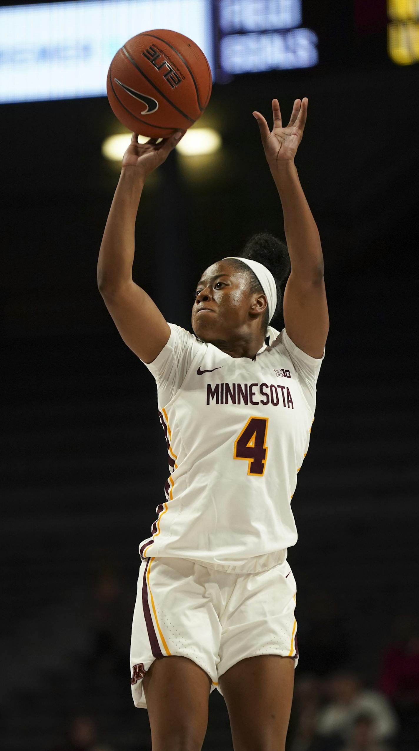 Minnesota Golden Gophers guard Jasmine Powell (4) shot in the fourth quarter. She led the Gophers with 19 points. ] JEFF WHEELER &#x2022; Jeff.Wheeler@startribune.com The University of Minnesota women's basketball team trounced Vermont 90-56 Sunday afternoon, November 10, 2019 at Williams Arena in Minneapolis.