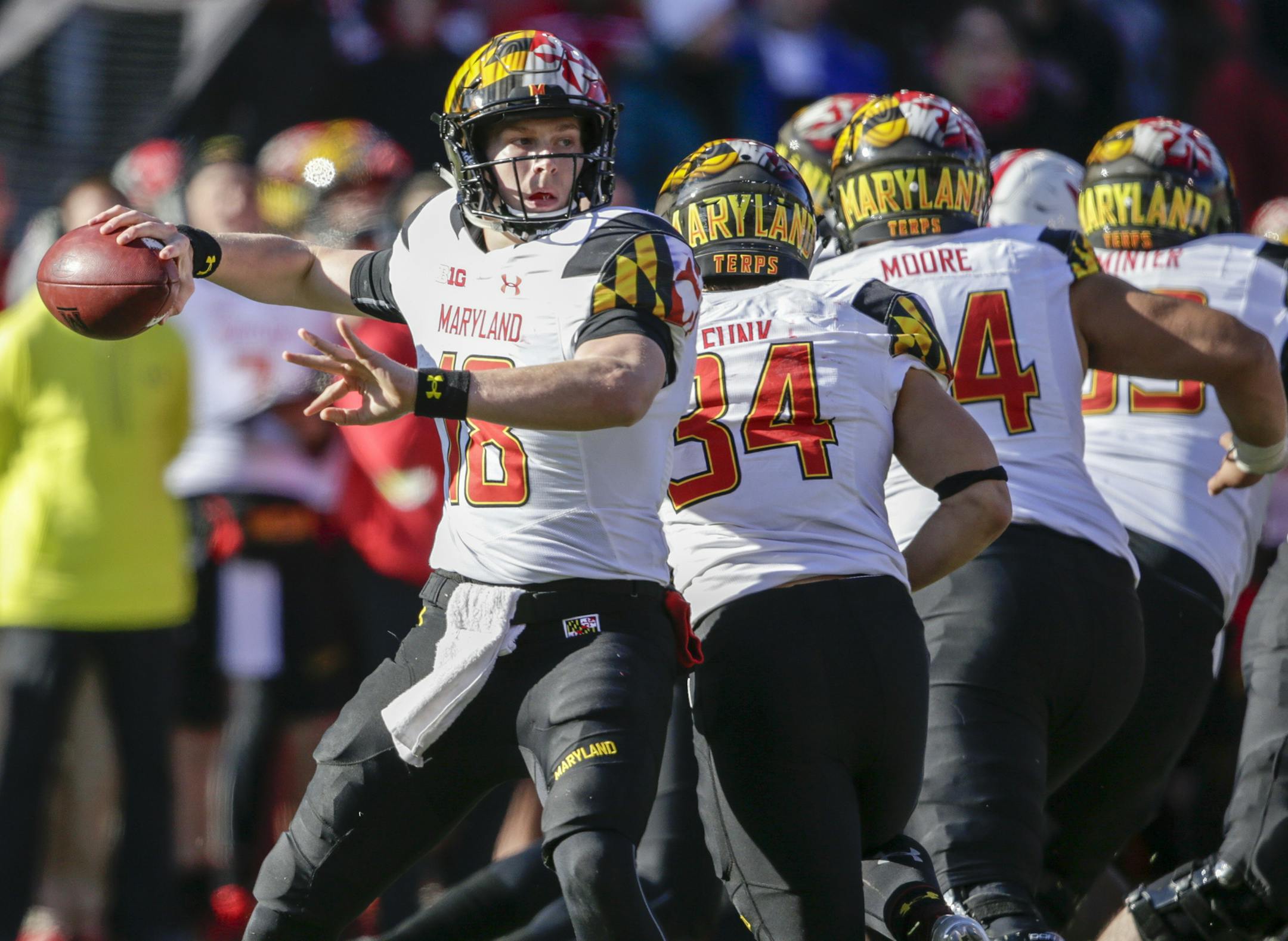 FILE - In this Nov. 19, 2016, file photo, Maryland quarterback Max Bortenschlager (18) throws during the second half of an NCAA college football game against Nebraska in Lincoln, Neb. Bortenschlager will make his second career start in place of Kasim Hill when the Terrapins visit Minnesota Saturday in the Big Ten opener for both teams. Coach DJ Durkin said Tuesday, Sept. 26, 2017, that Hill will miss the rest of the season with a torn right anterior cruciate ligament suffered in Saturdayís