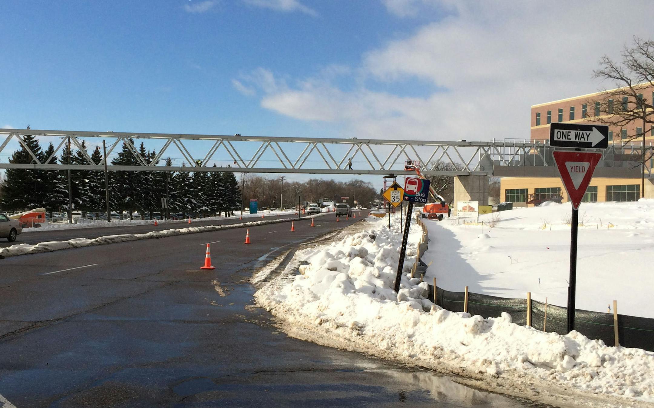 The main span of a new skyway over Coon Rapids Boulevard was put into place in Coon Rapids over the weekend. credit: City of Coon Rapids